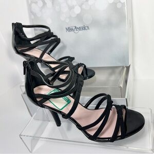 Miss America Kathy Black Strappy Prom Heels Womens size  7.5